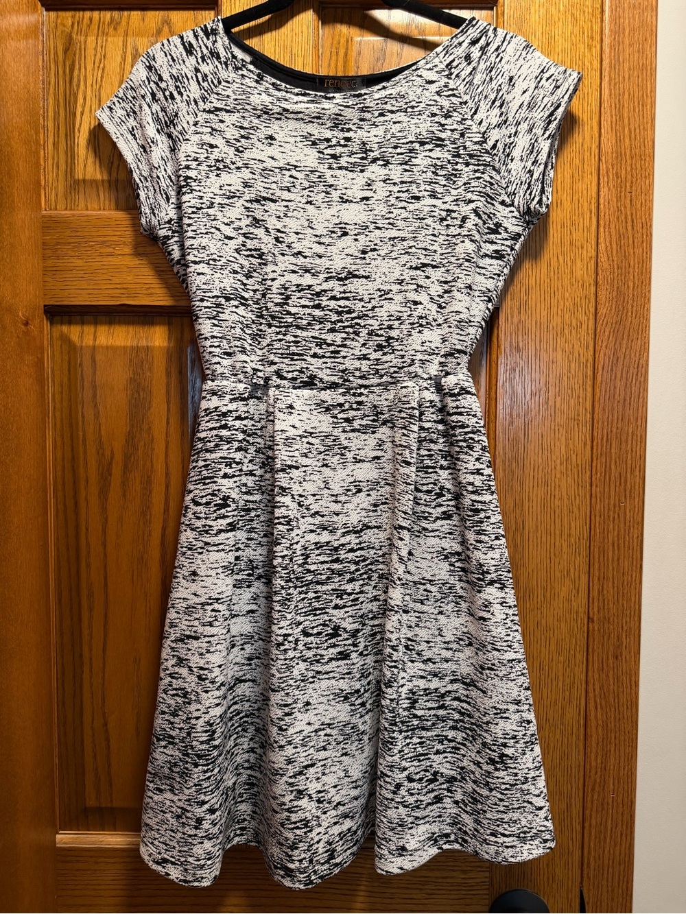 Renee C. Black and White Space-Dye Fit & Flare Dress
